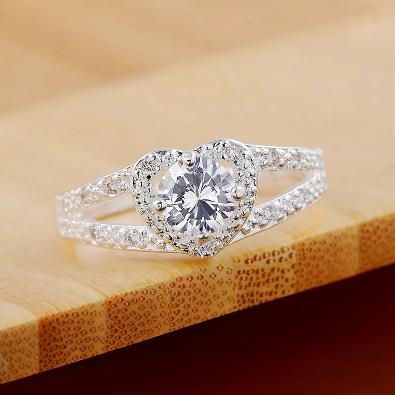 Sterling Silver Heart Zircon Ring for Women and Couples - Wedding & Fashion Jewelry