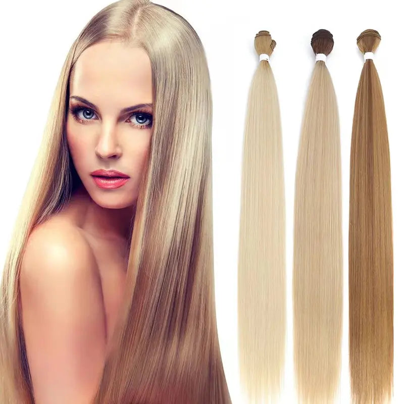 Synthetic Hair Extensions Blonde Straight Bundles Heat Resistant 12-38 Inch