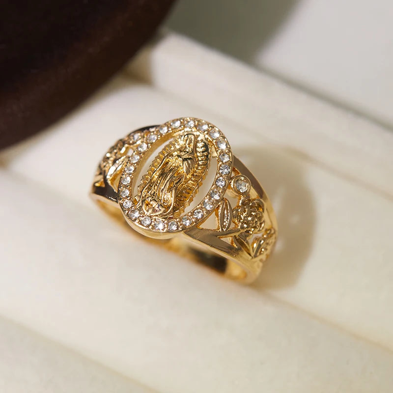 Religious Virgin Mary Ring for Women Cubic Zirconia Daily Wear Jewelry