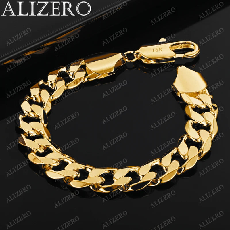Sterling Silver 18K Gold Plated Cuban Chain Bracelet for Men Women 12MM Jewelry