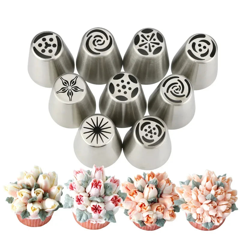 9 Pack Cake Piping Tips Set - Stainless Steel Decorating Nozzles for Cake & Pastry
