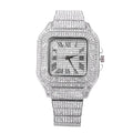 Luxury Diamond Square Quartz Watch for Men and Women with Stainless Steel Strap