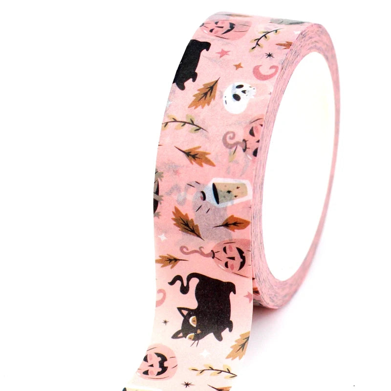 Decorative Halloween Cats & Pumpkins Washi Tape - 10M Craft Tape for Planners