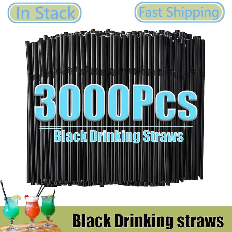 Black Drinking Straws 50-3000 Pcs Cocktail Milk Tea Party Wedding Kitchen Accessories