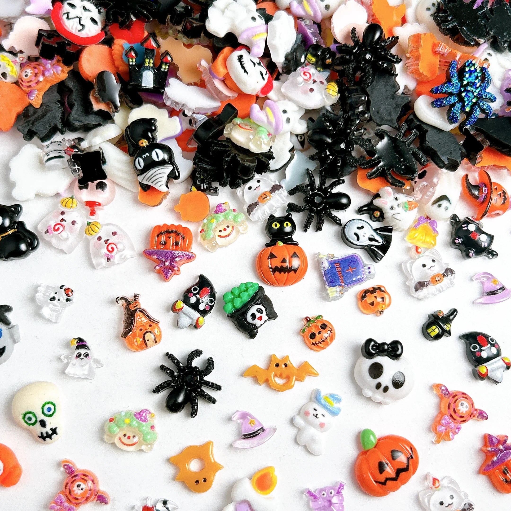 Halloween Nail Art Charms 20PCS Quirky Pumpkin Ghost Spider Bat Resin Decorations