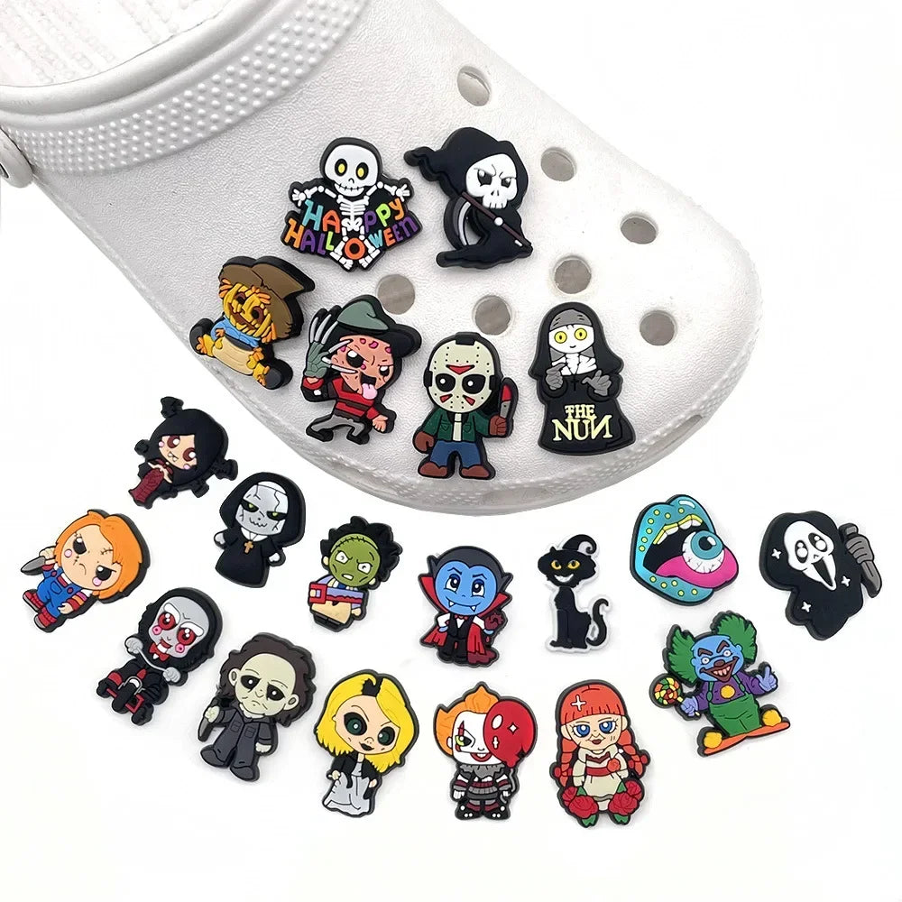20Pcs Cartoon Halloween Shoe Charms for Kids Sandals & Clogs PVC Shoe Decorations