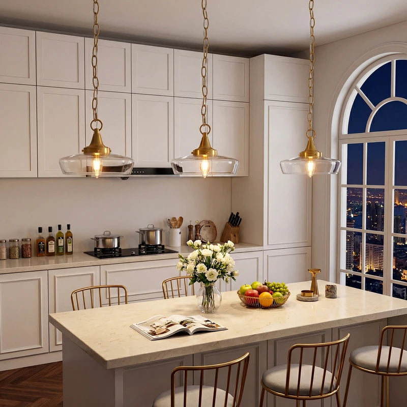Gold Pendant Light with Clear Glass Shade for Kitchen & Dining Room
