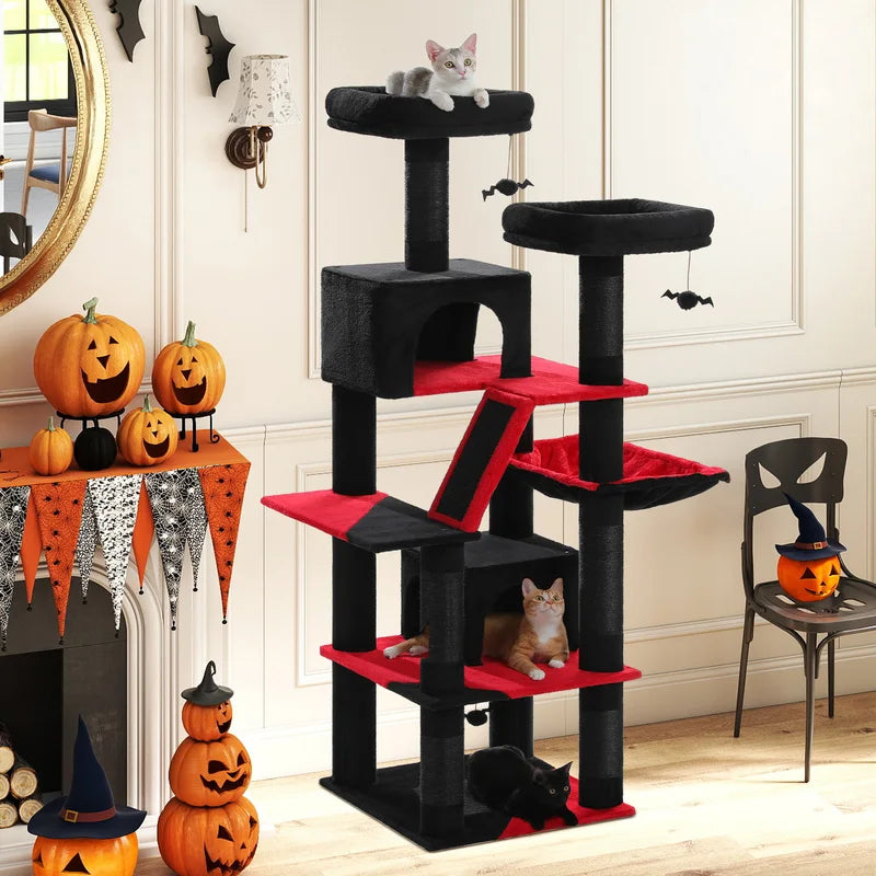 Multi-Level Cat Tree Tower with Scratching Posts, Condo, Hammock & Accessories