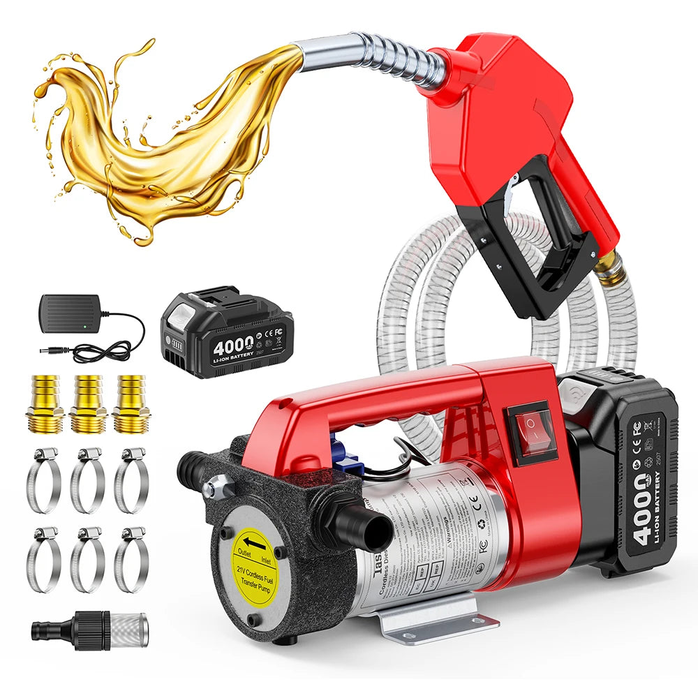 Cordless Fuel Transfer Pump Kit 12GPM for Diesel Kerosene with 2 Hoses & 18V Battery
