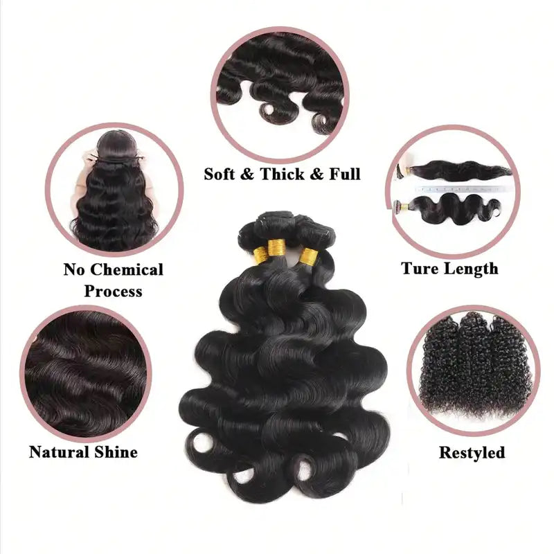Human Hair Extensions 3 Bundles Brazilian Virgin Body Wave Hair - Natural Color