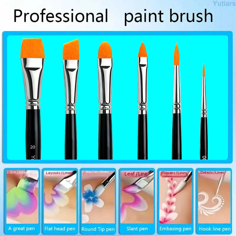6 Pcs Professional Face Painting Brush Kit for Watercolor, Makeup, Nail Art & More