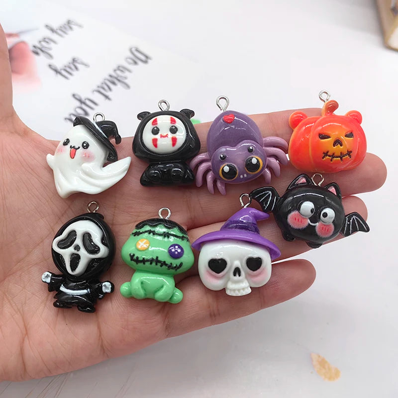 Halloween Spider Ghost Pumpkin Bat Charms for Jewelry Making - 10pcs