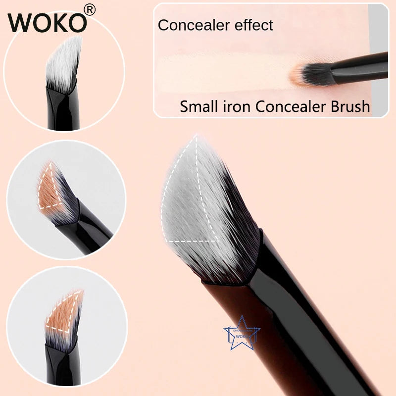 Angled Concealer Brush for Precise Makeup Application - Synthetic Hair, Wooden Handle