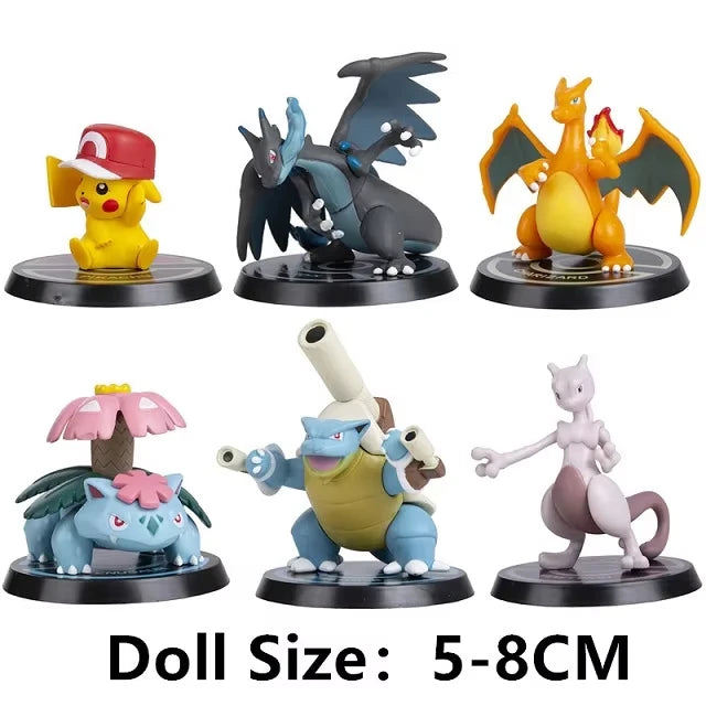 Pokemon Action Figures Set - Pikachu Charizard Blastoise Squirtle Bulbasaur Toy Collection, 6-7cm