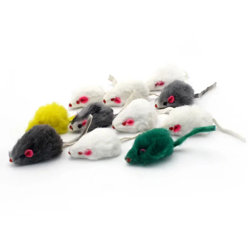 Plush Cat Toys Set - Rainbow Mouse Feather Fur Play Toys for Kittens & Cats