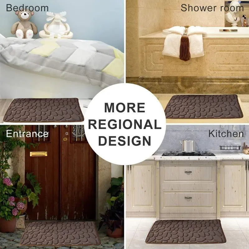 Non-Slip Water Absorption Bath Mat with Pebble Design for Bathroom Safety and Comfort