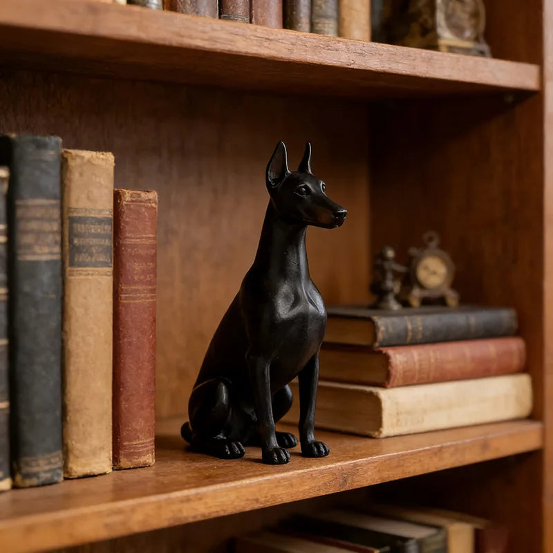15cm Black Doberman Dog Animal Resin Statue - Realistic Home Decor Figurine
