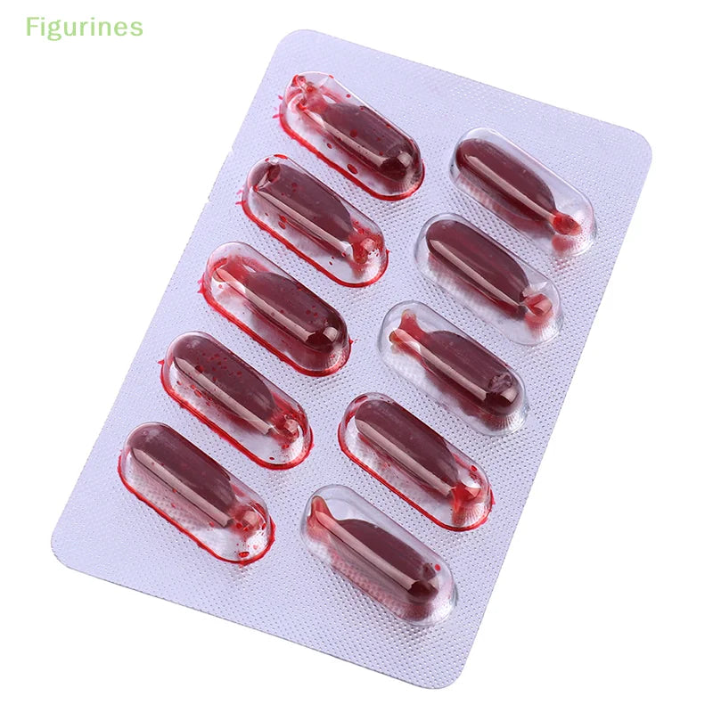 Fake Blood Capsules Set for Halloween Makeup & Pranks - 10 Edible Wound Effects