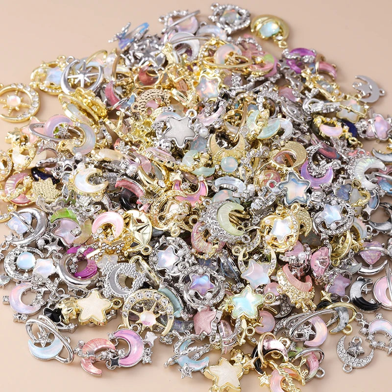 Crystal Star Moon Charms Pendants for Jewelry Making - Mix of 5 Pieces