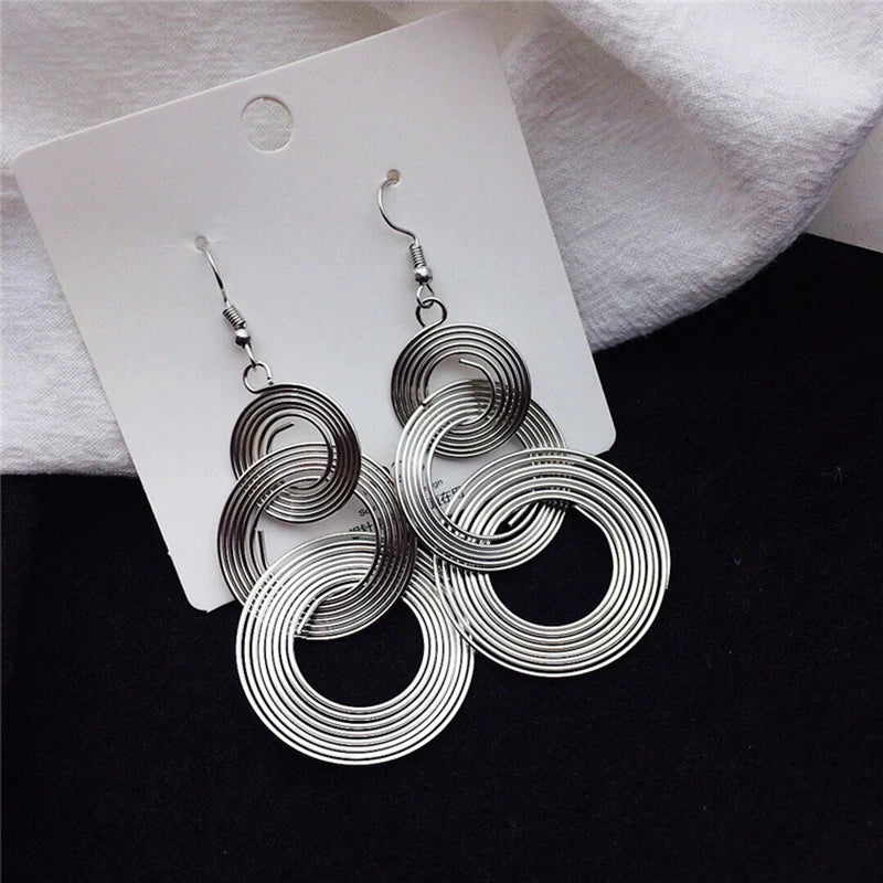 European Statement Drop Earrings for Women Party Jewelry Long Geometric Circle Dangle