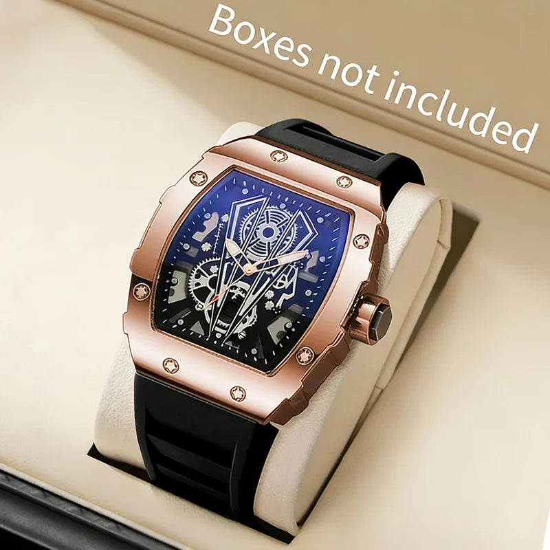 Men's Quartz Sports Watch with Silicone Band, Large Dial, Casual Style