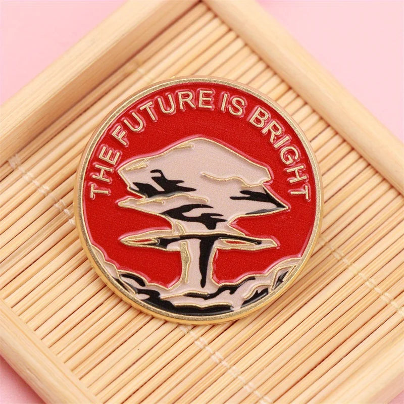 The Future Is Bright Enamel Pin - Red & Gold Zinc Alloy Brooch