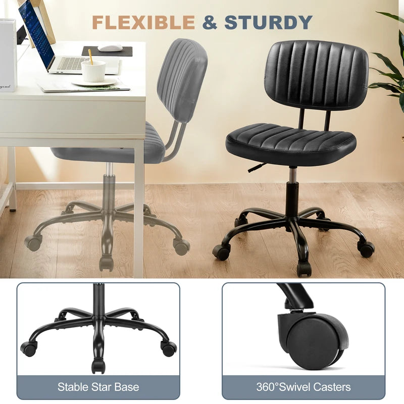 Adjustable Lumbar Support Office Chair - Swivel PU Leather Computer Desk Chair