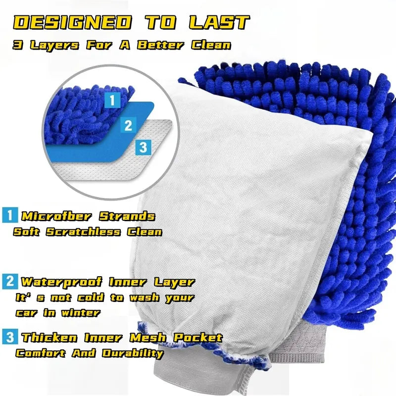 Microfiber Car Wash Mitt Double Sided Chenille Auto Gloves Scratch-Free Wash