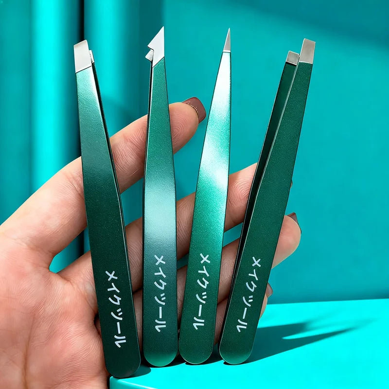 Stainless Steel Tweezers Set for Precision Eyebrow and Hair Removal with Travel Case