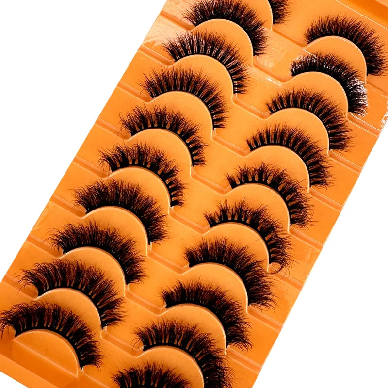 10 Pairs Fluffy Mink False Eyelashes - Natural Dramatic Look, Wispy & Long