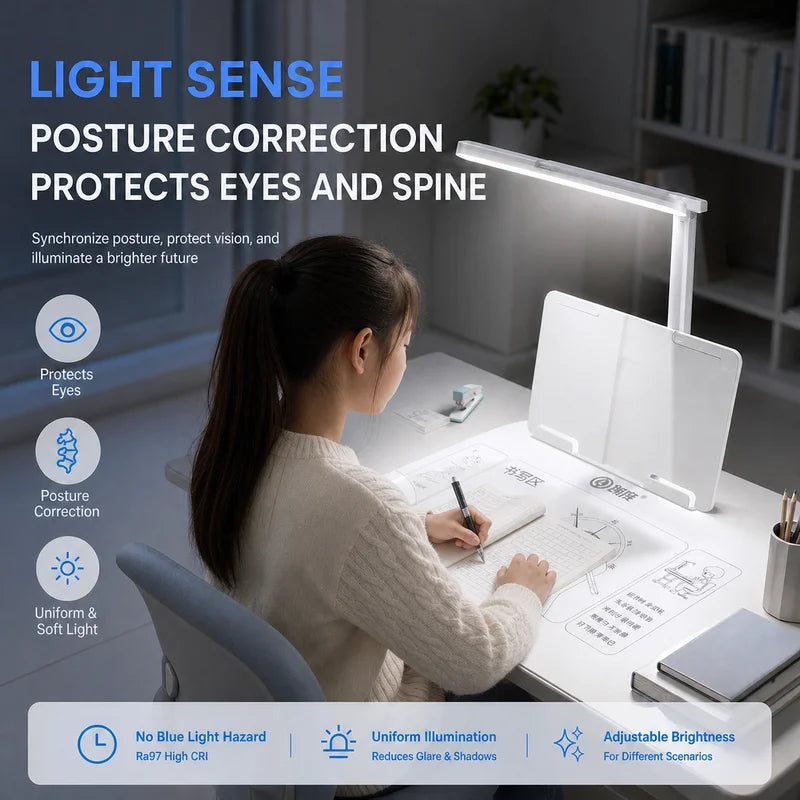 LED Study Lamp with Posture Corrector and Adjustable Book Stand - Eye Care Light