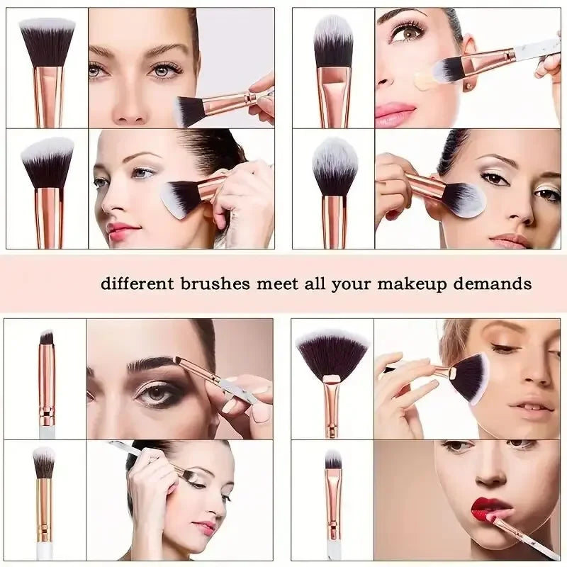 10 Pcs Makeup Brush Set - Synthetic Kabuki Foundation Blenders Face Powder Blush Concealer Eye Shadow Tools