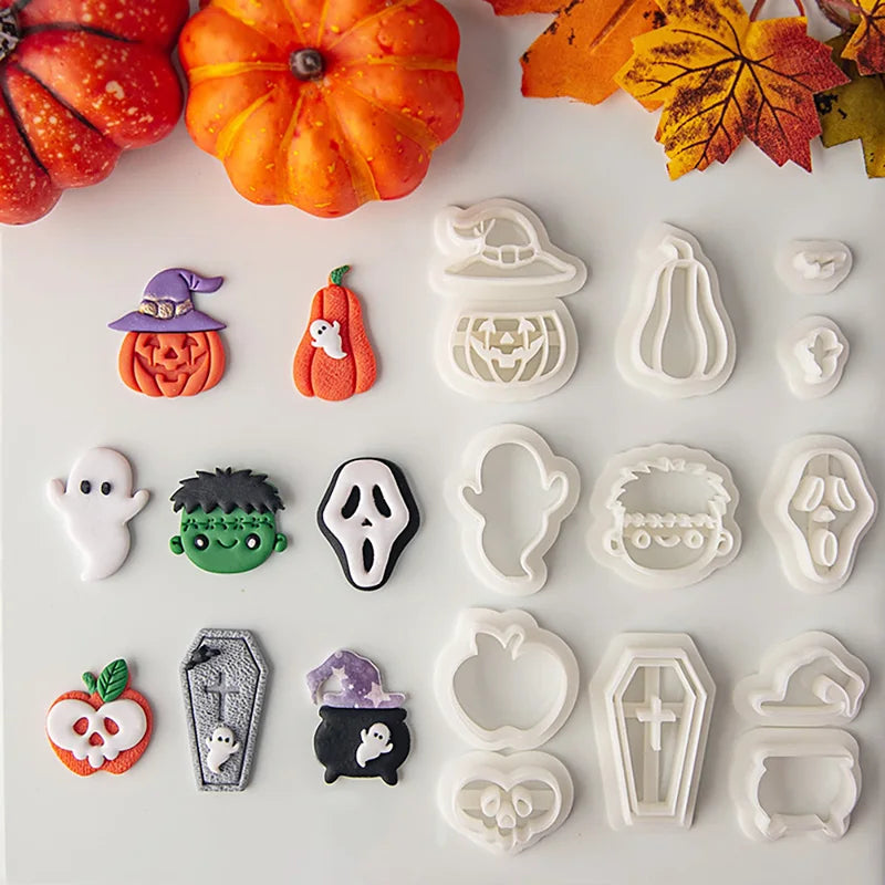 Halloween Cartoon Clay Cutter Mold Pumpkin Skull Shape DIY Jewelry Craft Tool
