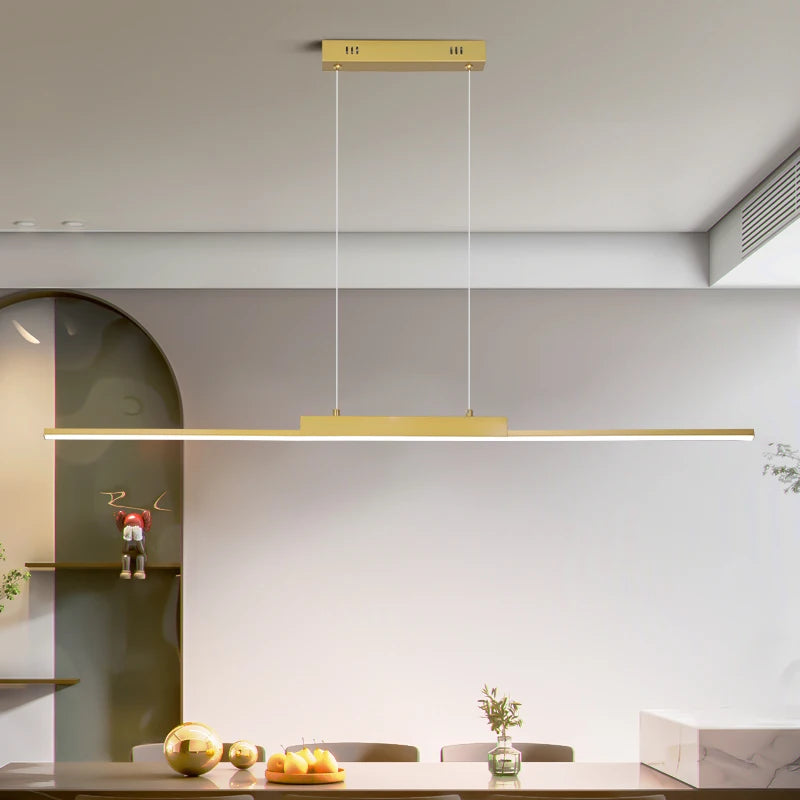 Modern Minimalist LED Pendant Light for Dining Room Adjustable Linear Chandelier in Gold