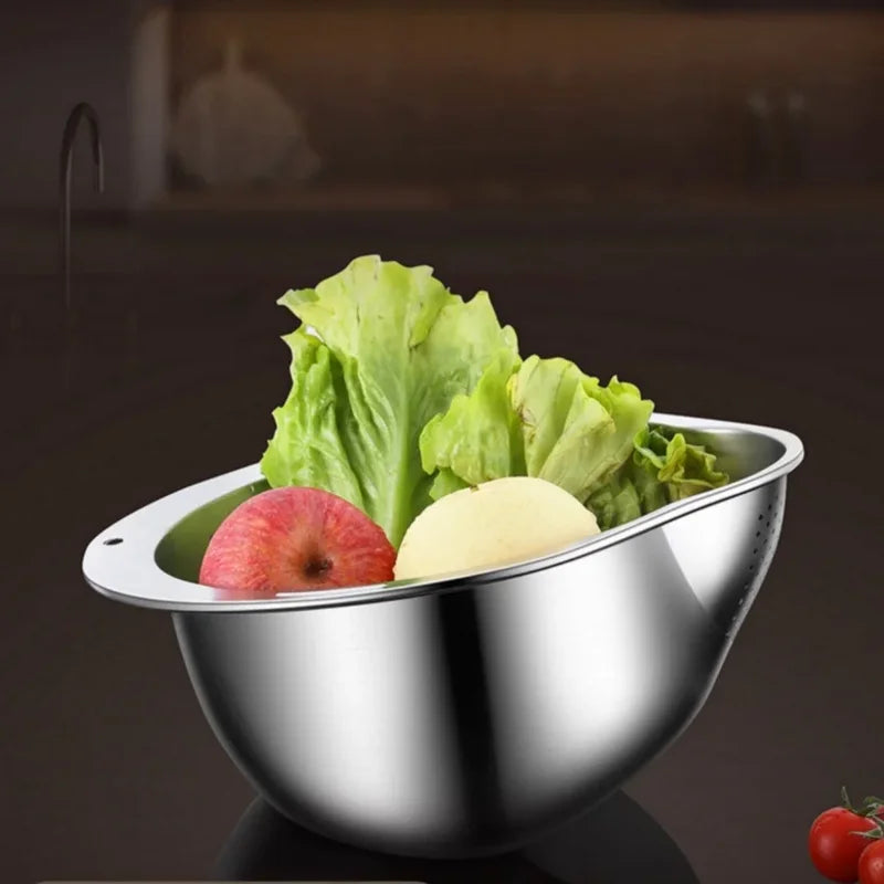 Stainless Steel Rice Washer Strainer Bowl Kitchen Sieve & Colander