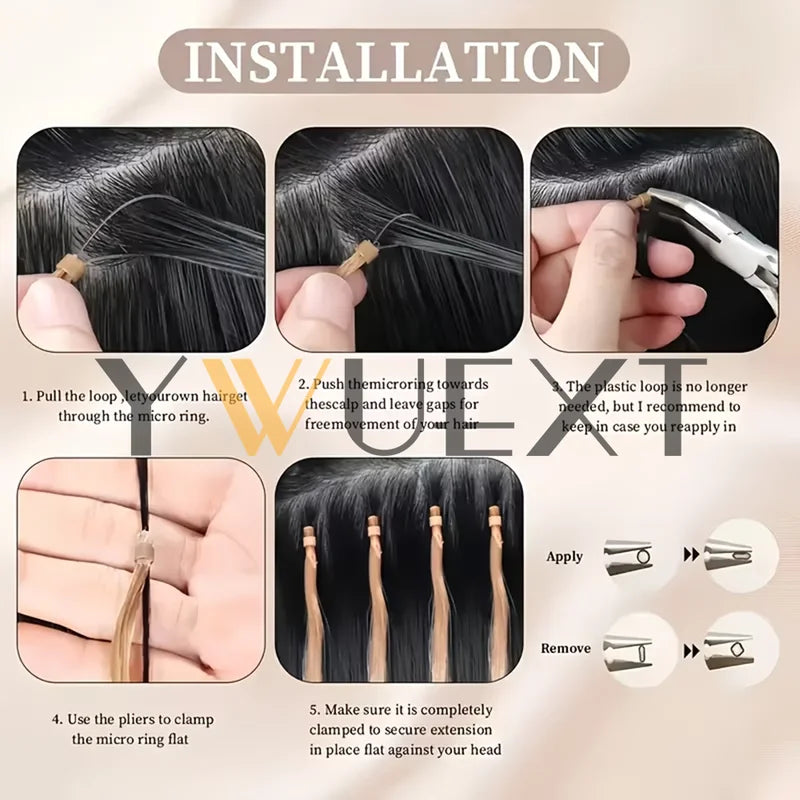 Micro Loop Hair Extensions 12-20 Inch Human Hair Beads Set for Women