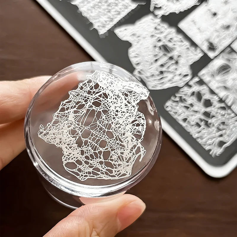 Nail Art Stamping Plate - Gothic Lace Spider Web French Design Stainless Steel