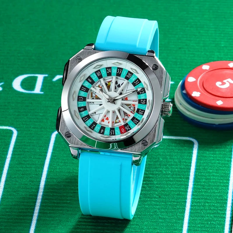 Men's Square 42mm Luminous Waterproof Quartz Watch - Black Silicone Sport Watch