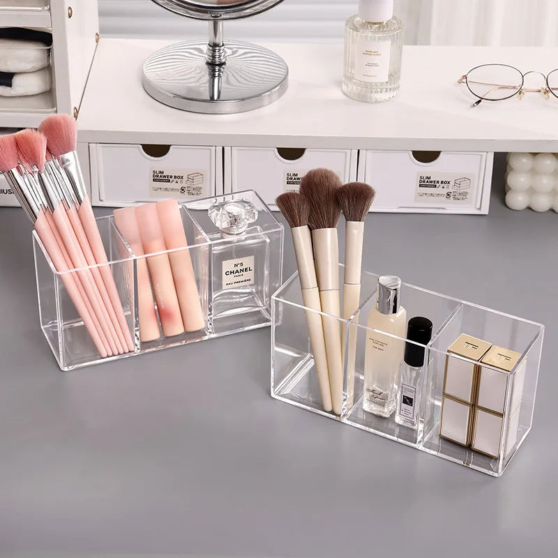 Acrylic Makeup Brush Storage Box with Lid - Transparent Cosmetic Organizer for Beauty Tools