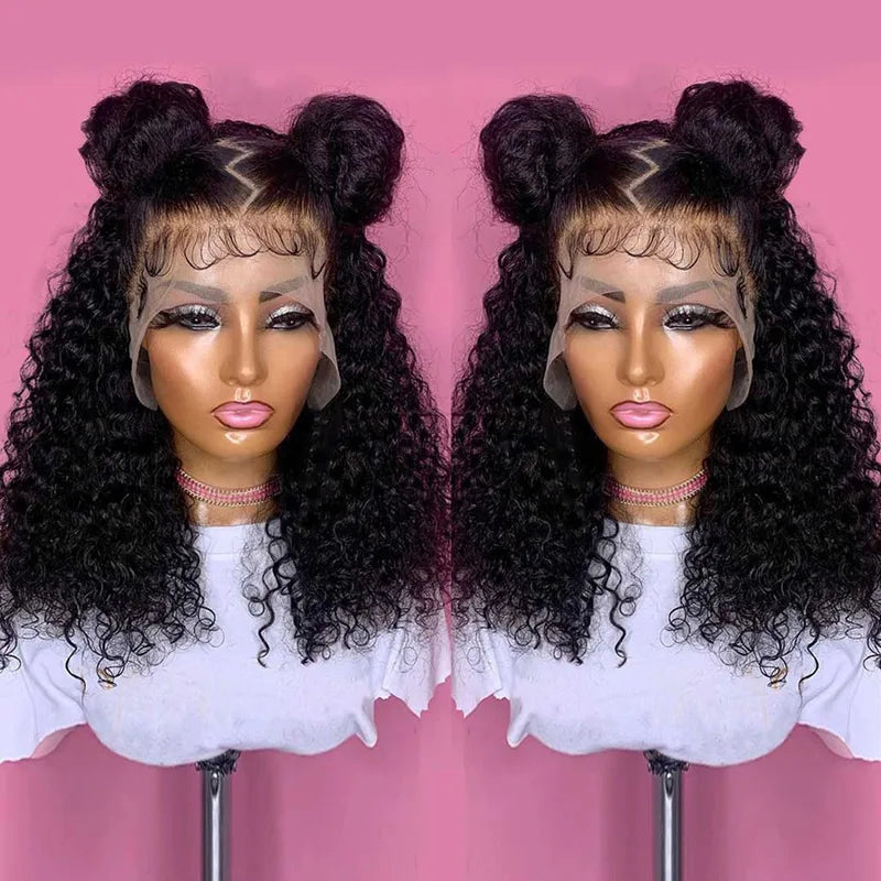 Deep Water Wave Human Hair Wigs with HD Lace Frontal 14-16 Inch for Women