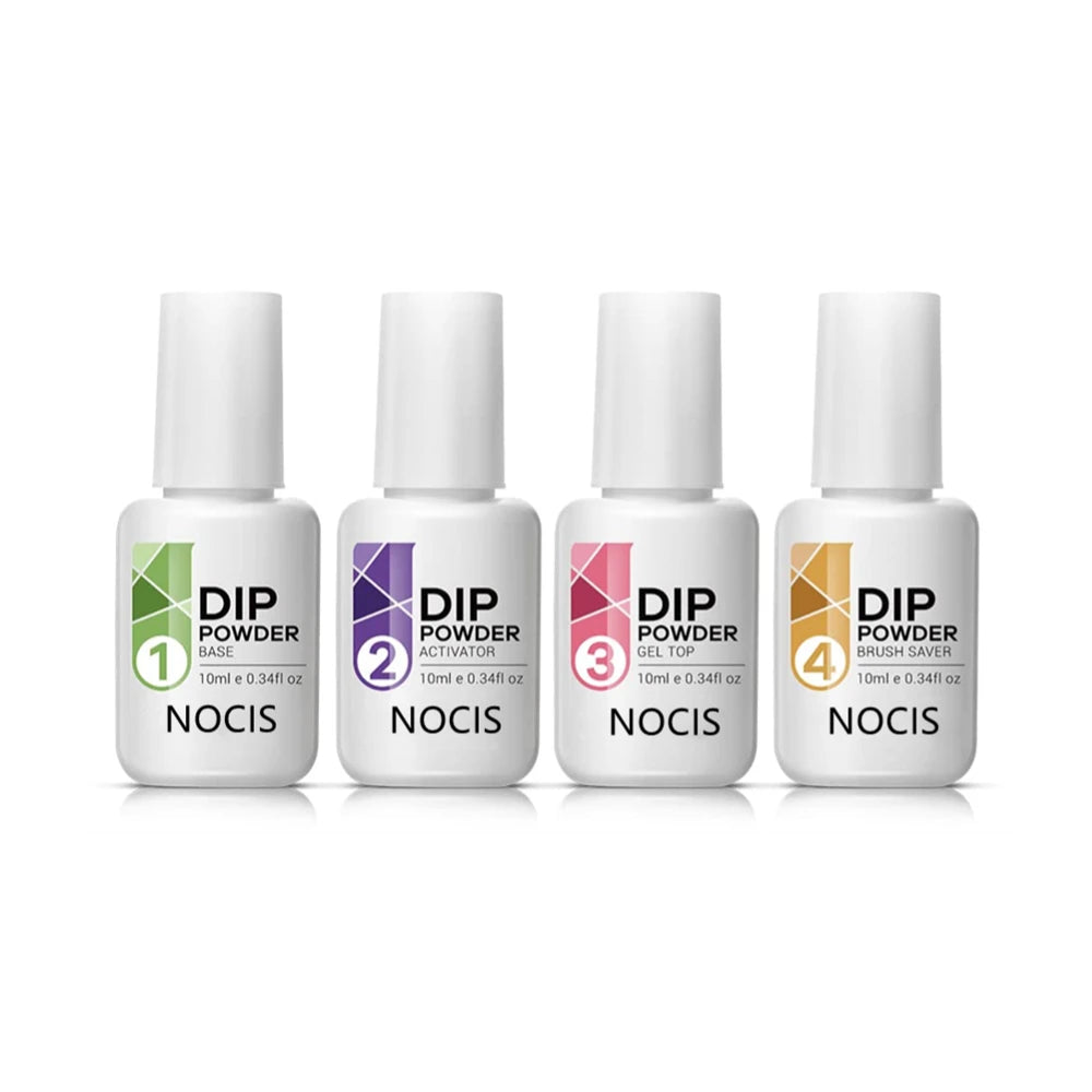 4pcs Dip Powder Nail Kit Liquid Set - Activator, Base, Top Coat & Brush Saver