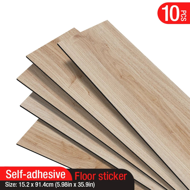 10-Piece Self-Adhesive Wood Grain Floor & Wall Stickers Waterproof Home Decor