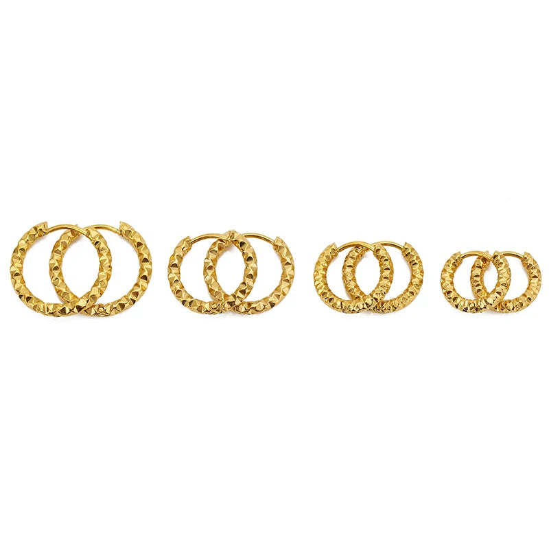6 Pcs Stainless Steel Embossing Hoop Earrings for Women Girls - Multiple Sizes