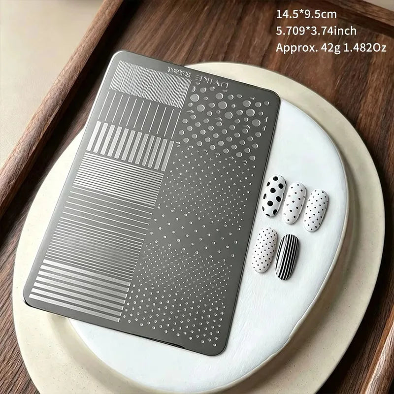Nail Art Stamping Plate 3D Dotting & Line Design Stainless Steel French Nail Template
