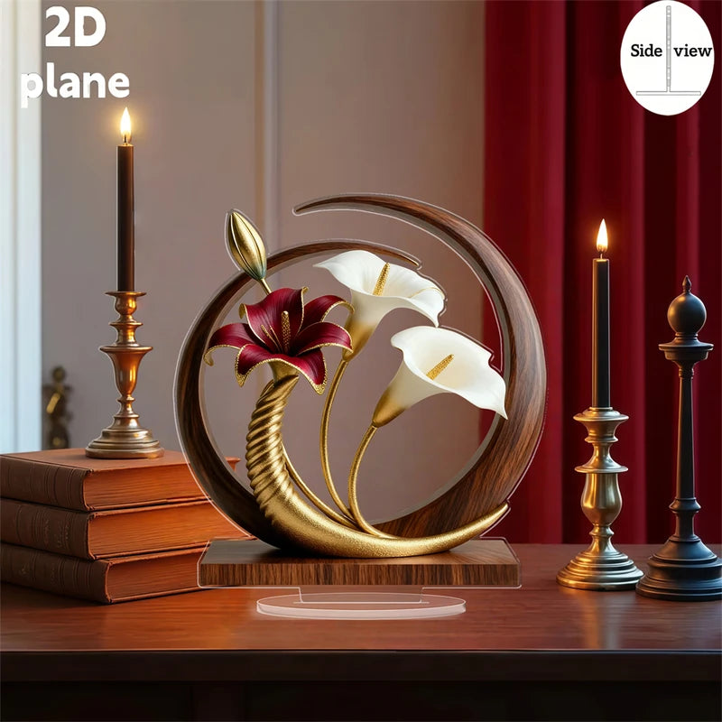 Elegant Flower Curve Acrylic Desktop Decoration for Home & Office - 2D Plan