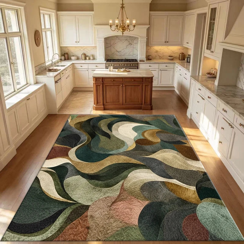 Colorful Abstract Wave Art Carpet - Non-Slip Washable Floor Rug for Living Room & Bedroom