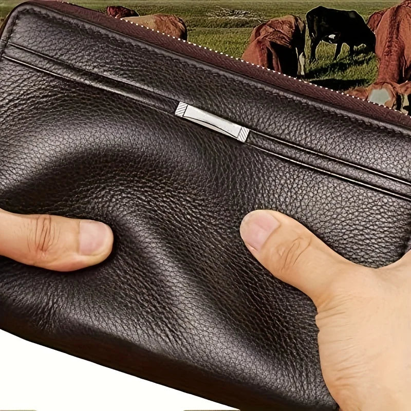 Men's Long Leather Wallet Clutch with RFID Blocking Large Business Card Holder