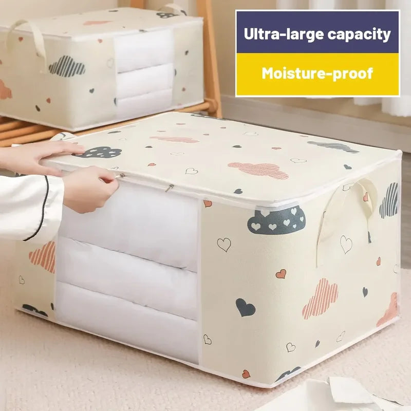 Large Capacity Foldable Clothes Storage Box with Handles Dustproof Zipper Container