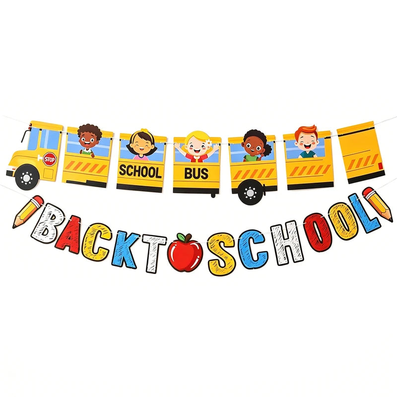Back to School Classroom Decoration Sign with School Bus Banner and Apple Pencil - Kindergarten Graduation Decor
