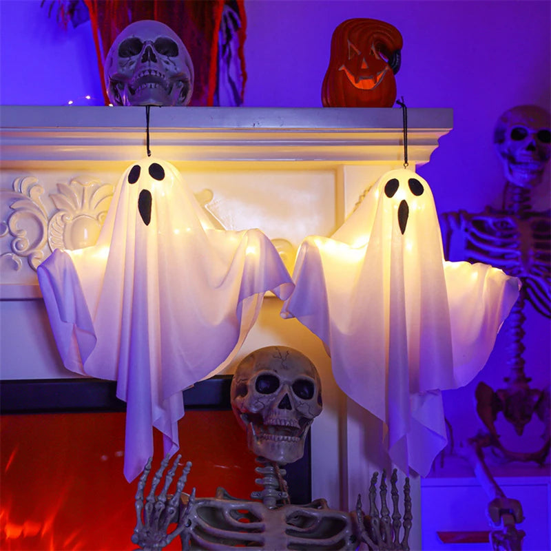 Halloween Glowing White Ghost LED Hanging Decor Waterproof Indoor Outdoor Spooky Prop